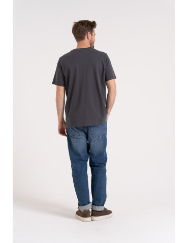 Koszulki z krótkim rękawem - T-shirt męski bawełniany 100% z krótkim rękawem koszulka casual CIEMNY SZARY - produkt 4