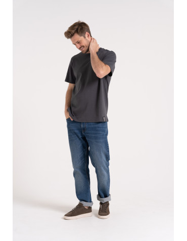 Koszulki z krótkim rękawem - T-shirt męski bawełniany 100% z krótkim rękawem koszulka casual CIEMNY SZARY - produkt 6