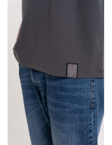 Koszulki z krótkim rękawem - T-shirt męski bawełniany 100% z krótkim rękawem koszulka casual CIEMNY SZARY - produkt 10