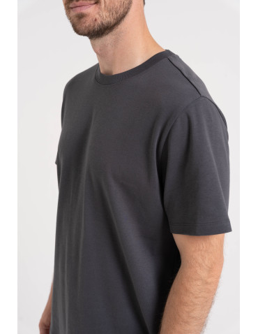 Koszulki z krótkim rękawem - T-shirt męski bawełniany 100% z krótkim rękawem koszulka casual CIEMNY SZARY - produkt 11