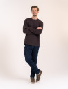 Męski longsleeve bawełniany 100% z długim rękawem o waflowej strukturze BRĄZOWY