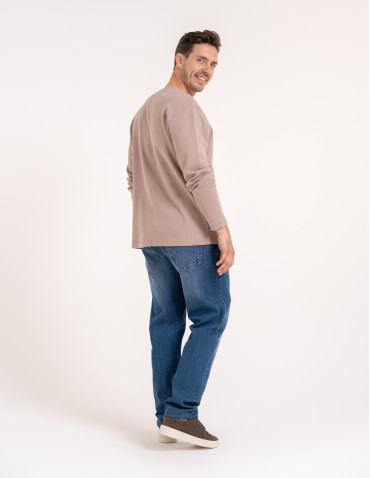 Koszulki z długim rękawem - Męski longsleeve bawełniany 100% z długim rękawem o waflowej strukturze BEŻOWY - produkt 8