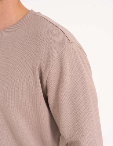 Koszulki z długim rękawem - Męski longsleeve bawełniany 100% z długim rękawem o waflowej strukturze BEŻOWY - produkt 5