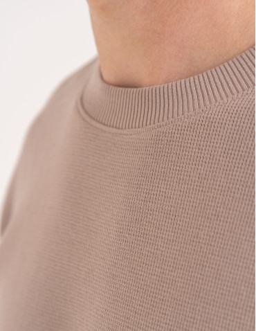 Koszulki z długim rękawem - Męski longsleeve bawełniany 100% z długim rękawem o waflowej strukturze BEŻOWY - produkt 4