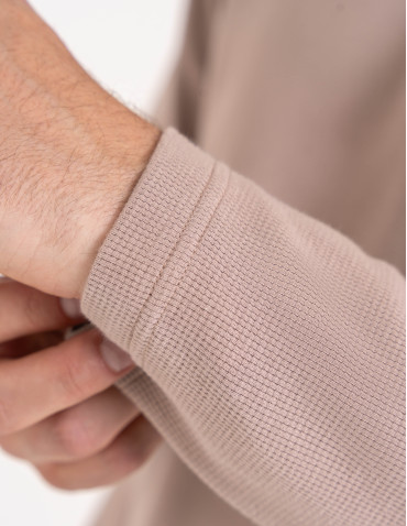 Męski longsleeve bawełniany 100% z długim rękawem o waflowej strukturze - BEŻOWY - produkt 2