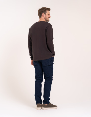 Koszulki z długim rękawem - Męski longsleeve bawełniany 100% z długim rękawem o waflowej strukturze BRĄZOWY - produkt 4