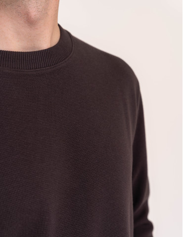 Koszulki z długim rękawem - Męski longsleeve bawełniany 100% z długim rękawem o waflowej strukturze BRĄZOWY - produkt 5
