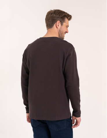 Koszulki z długim rękawem - Męski longsleeve bawełniany 100% z długim rękawem o waflowej strukturze BRĄZOWY - produkt 6