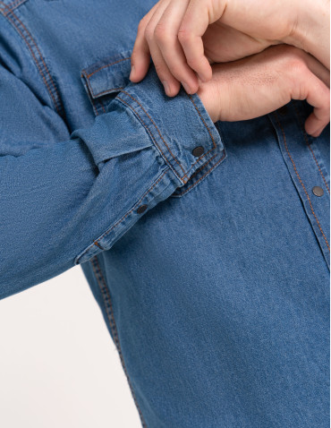 Koszula męska jeansowa denim klasyczna - NIEBIESKI  - produkt 2