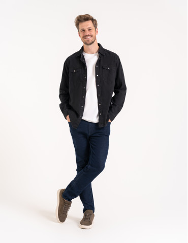 Mężczyzna - Koszula męska jeansowa denim klasyczna CZARNY - produkt 7