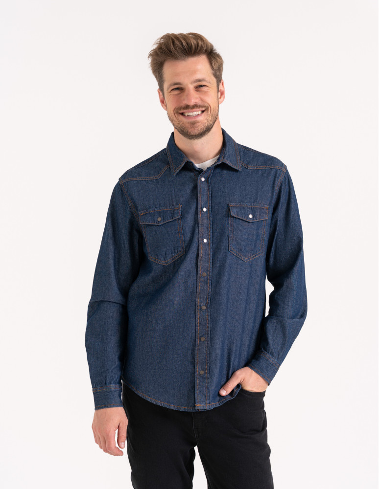 Mężczyzna - Koszula męska jeansowa denim klasyczna JEANS - produkt moraj.pl 4