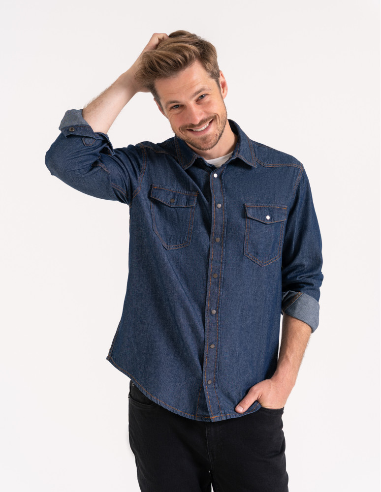 Mężczyzna - Koszula męska jeansowa denim klasyczna JEANS - produkt moraj.pl 7
