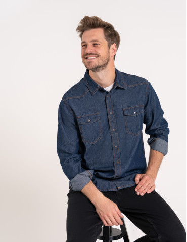 Mężczyzna - Koszula męska jeansowa denim klasyczna JEANS - produkt 8