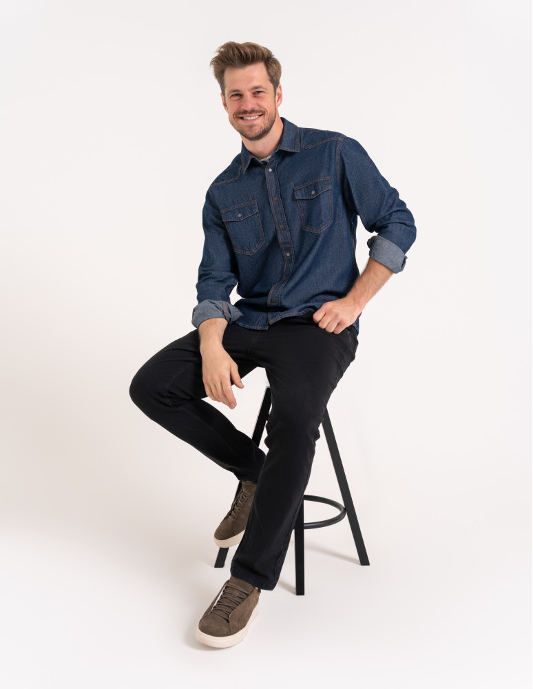 Mężczyzna - Koszula męska jeansowa denim klasyczna JEANS - produkt moraj.pl 9
