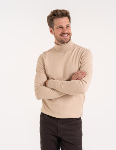 Sweter męski golf bawełniany - BEŻOWY