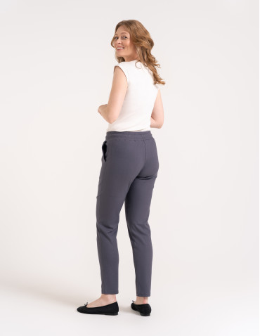 Spodnie damskie - Spodnie damskie joggery elastyczne z wiązaniem KHAKI - produkt 96
