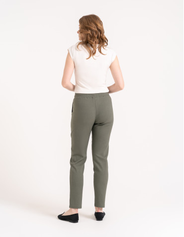 Spodnie damskie - Spodnie damskie joggery elastyczne z wiązaniem KHAKI - produkt 89