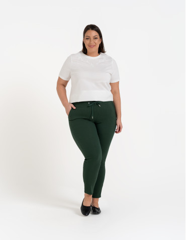 Spodnie damskie - Spodnie damskie joggery elastyczne z wiązaniem KHAKI - produkt 103