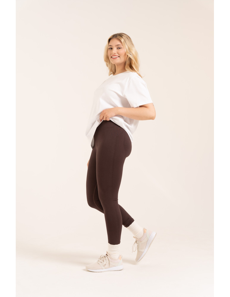 Legginsy z wysokim stanem - Leginsy damskie bezszwowe z wysokim stanem prążkowane getry kryjące sportowe BRĄZOWY - produkt moraj.pl 4