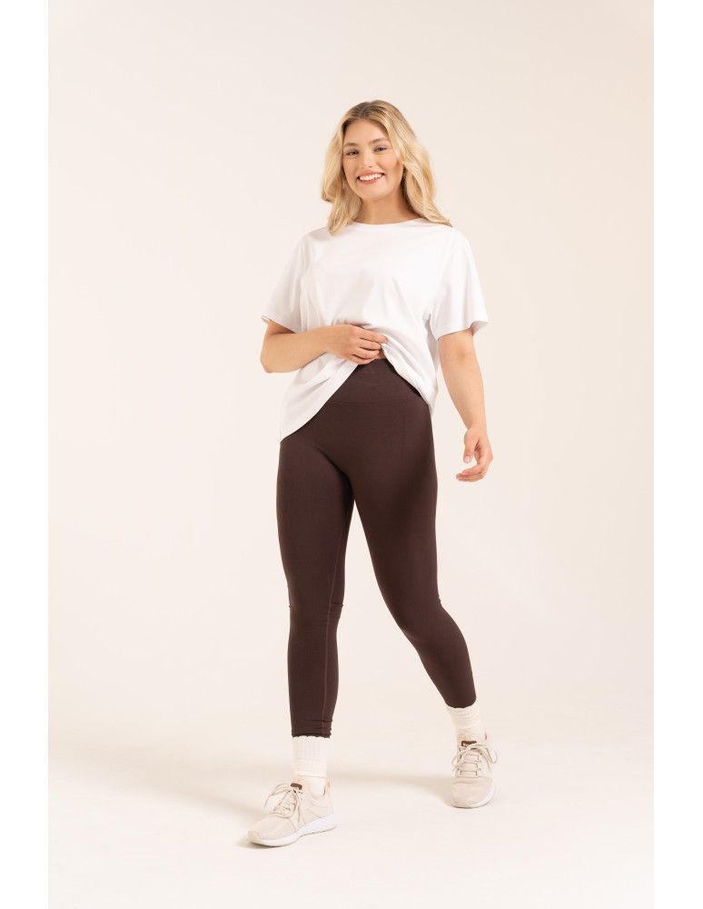 Legginsy z wysokim stanem - Leginsy damskie bezszwowe z wysokim stanem prążkowane getry kryjące sportowe BRĄZOWY - produkt moraj.pl 2