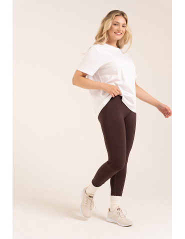 Legginsy z wysokim stanem - Leginsy damskie bezszwowe z wysokim stanem prążkowane getry kryjące sportowe BRĄZOWY - produkt 7