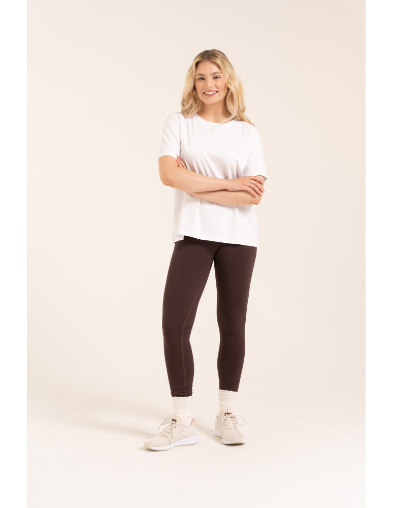 Legginsy z wysokim stanem - Leginsy damskie bezszwowe z wysokim stanem prążkowane getry kryjące sportowe BRĄZOWY - produkt moraj.pl 8