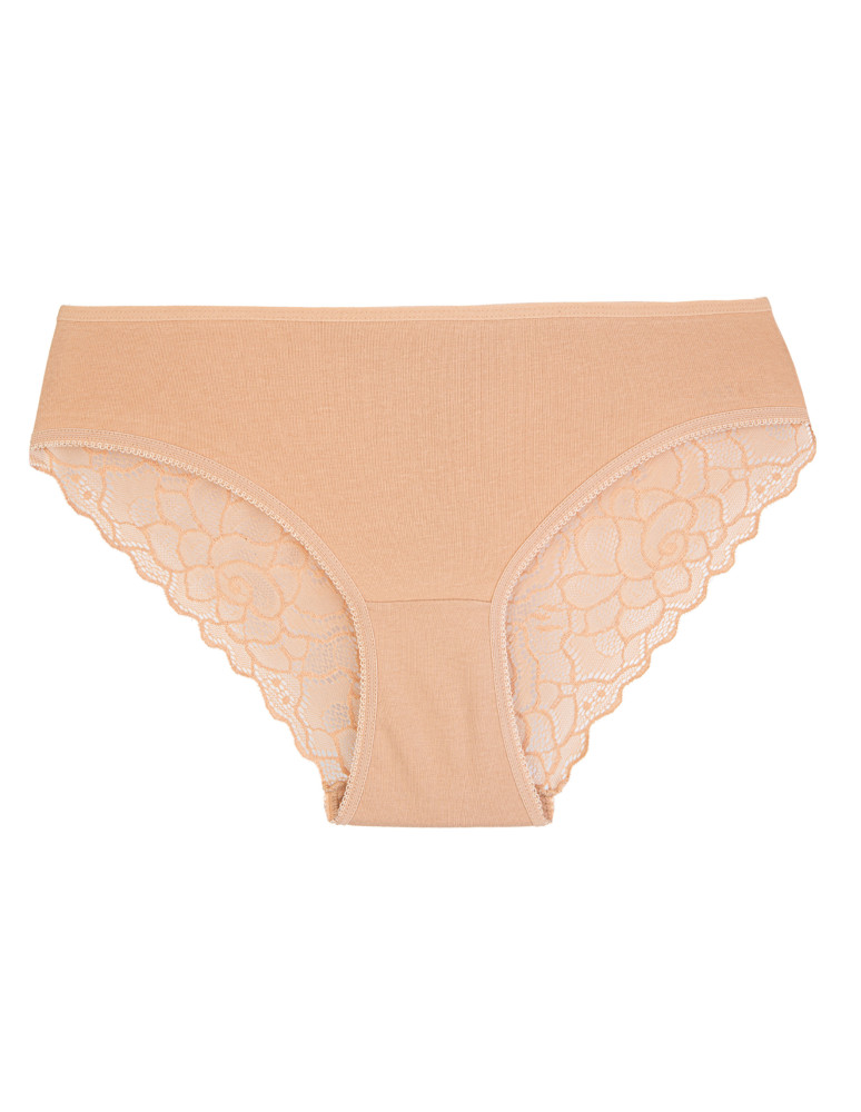 Majtki figi - Figi damskie bikini bawełniane z koronką majtki gładkie z koronkowym tyłem 3-pak WIELOKOLOROWY  - produkt moraj.pl 3