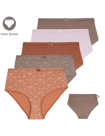 Figi damskie maxi bikini majtki z wysokim stanem bawełniane 5-pak
