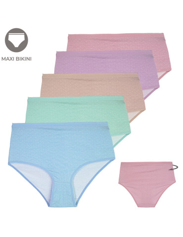 Majtki damskie maxi bikini bawełniane figi wzór w drobne kropki 5-pak