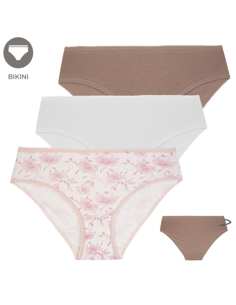 Majtki figi - Majtki damskie bawełniane bikini prążkowane na co dzień 3-pak WIELOKOLOROWY - produkt moraj.pl 1