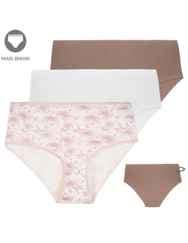 Figi damskie bikini maxi bawełniane w prążek z wysokim stanem 3-pak - WIELOKOLOROWY