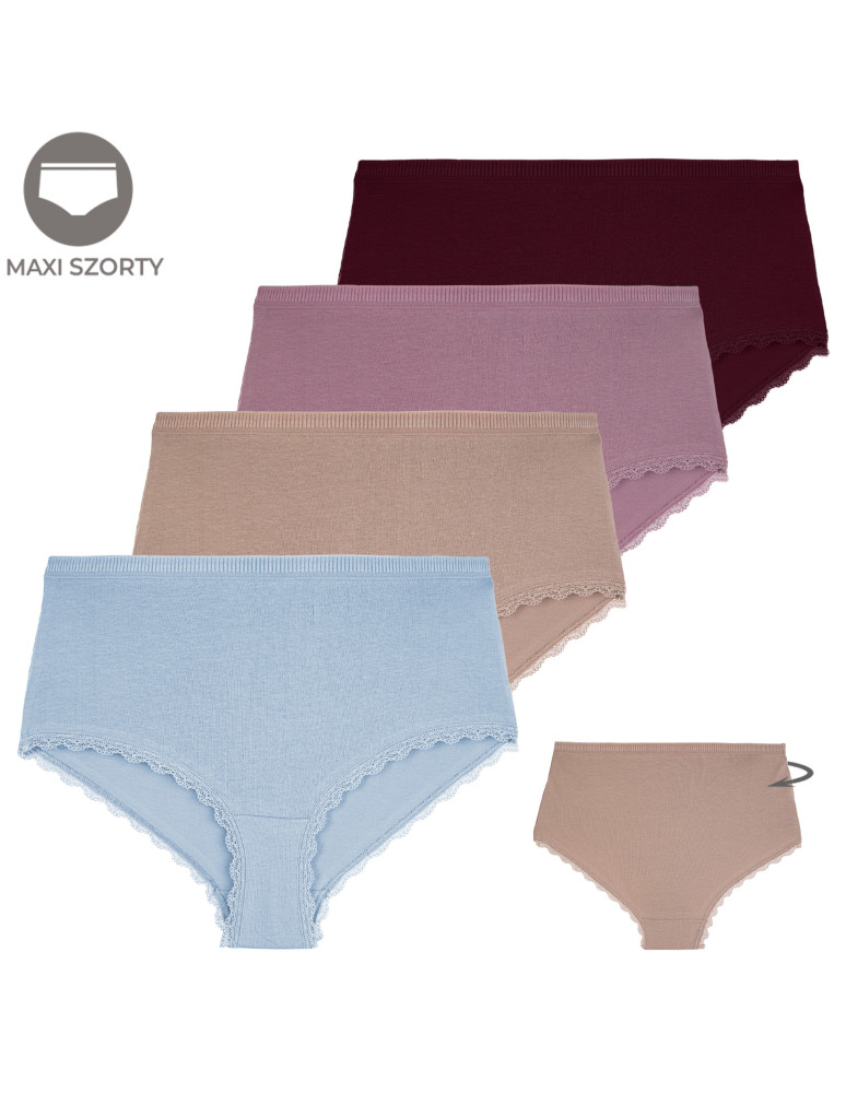 Majtki szorty - Figi damskie maxi szorty bawełniane prążkowane majtki damskie z wysokim stanem 4-pak WIELOKOLOROWY - produkt moraj.pl 1