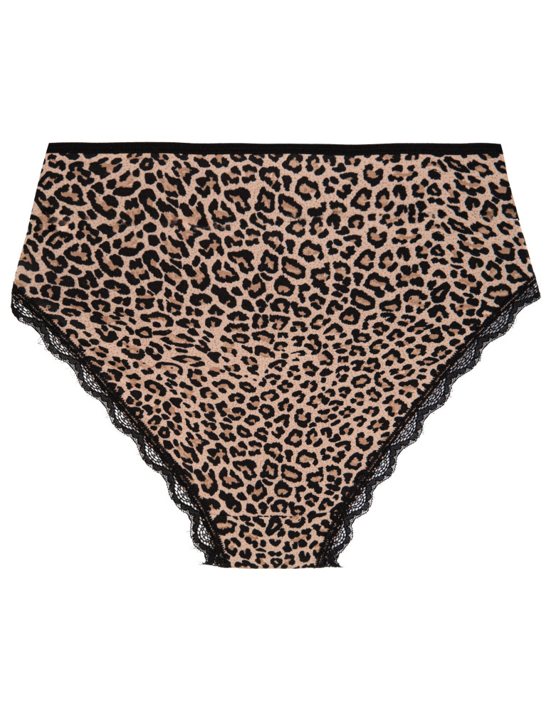 Majtki z wysokim stanem - Figi damskie maxi bikini bawełniane w panterkę majtki z koronkowym wykończeniem 3-pak WIELOKOLOROWY  - produkt moraj.pl 3