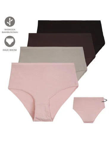 Figi damskie maxi bikini z wiskozy bambusowej gładkie majtki z wysokim stanem 4-pak