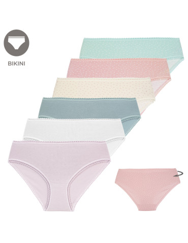 Figi damskie bikini bawełniane w drobne serduszka i gładkie bez wzoru 6-pak - WIELOKOLOROWY