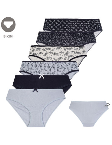 Wygodne figi damskie bikini bawełniane gładkie i wzorzyste w kwiatki zestaw 6-pak - WIELOKOLOROWY