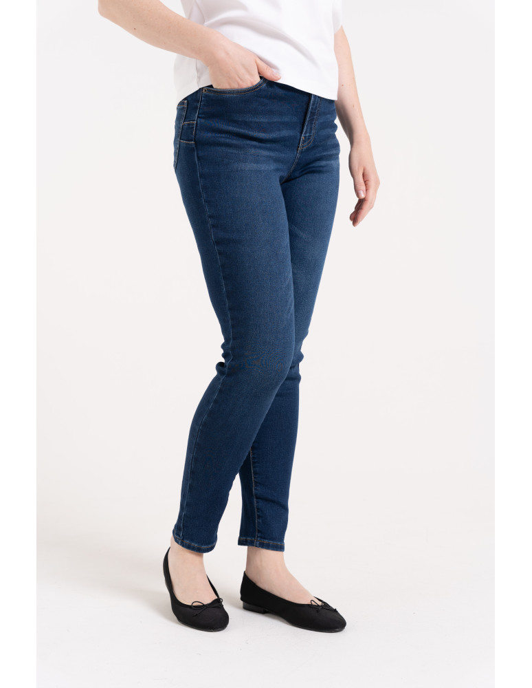 Jeansy - Wygodne jeansy damskie Slim Fit elastyczne skinny dopasowane CIEMNY NIEBIESKI - produkt moraj.pl 2