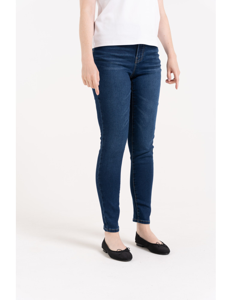 Jeansy - Wygodne jeansy damskie Slim Fit elastyczne skinny dopasowane CIEMNY NIEBIESKI - produkt moraj.pl 4