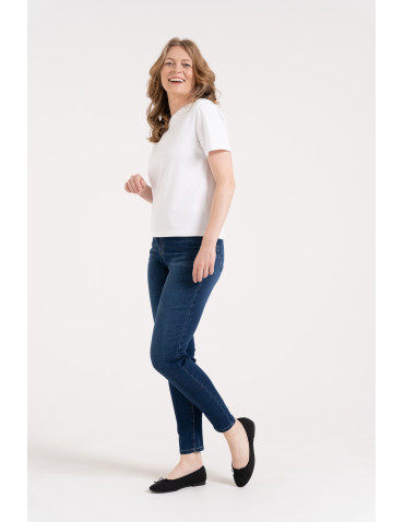 Jeansy - Wygodne jeansy damskie Slim Fit elastyczne skinny dopasowane CIEMNY NIEBIESKI - produkt 6
