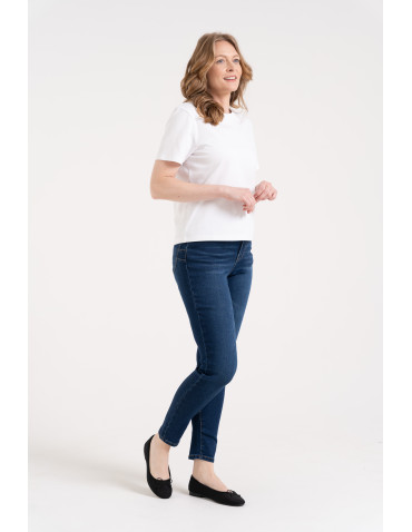 Jeansy - Wygodne jeansy damskie Slim Fit elastyczne skinny dopasowane CIEMNY NIEBIESKI - produkt 3