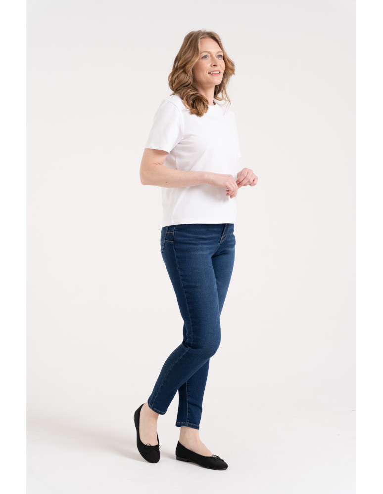 Jeansy - Wygodne jeansy damskie Slim Fit elastyczne skinny dopasowane CIEMNY NIEBIESKI - produkt moraj.pl 3