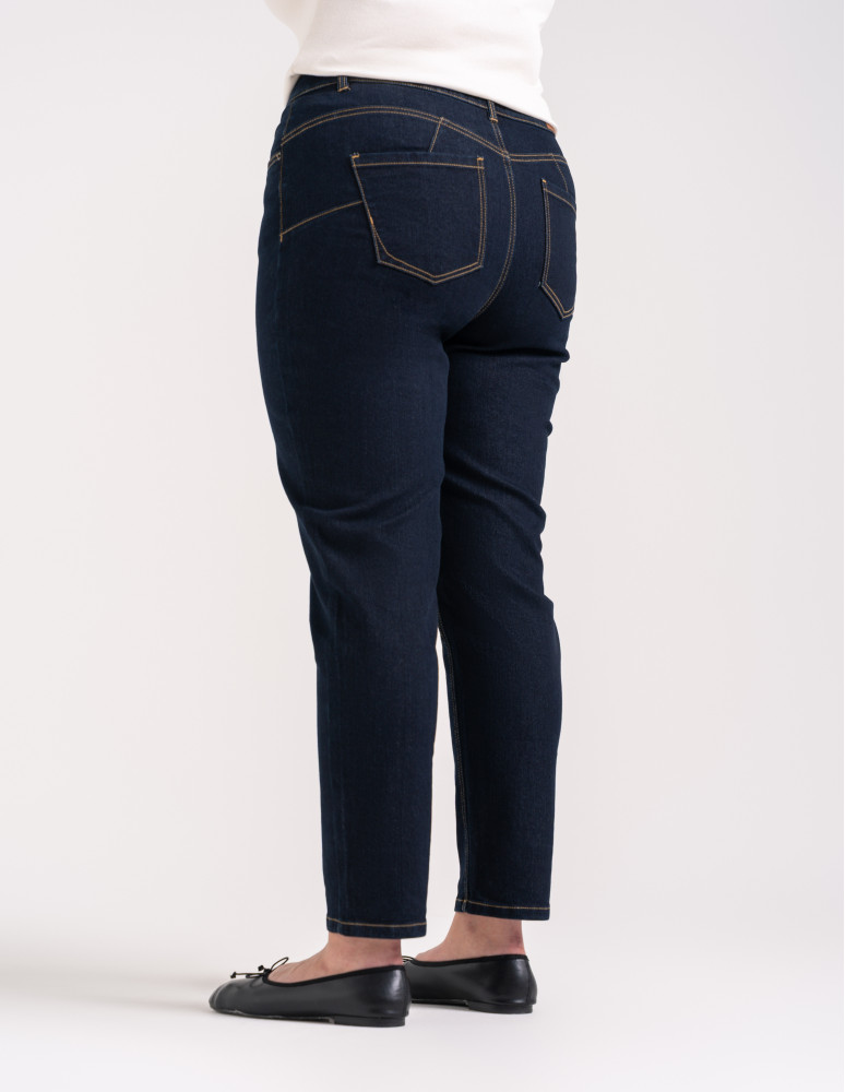 Nowości - Spodnie jeansowe damskie Mom Slim z wysokim stanem GRANATOWY - produkt moraj.pl 6