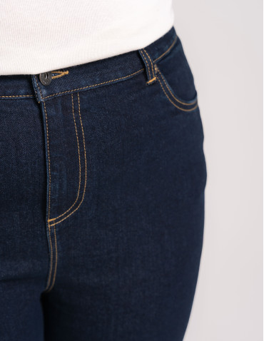 Nowości - Spodnie jeansowe damskie Mom Slim z wysokim stanem GRANATOWY - produkt 5