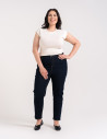 Spodnie jeansowe damskie Mom Slim z wysokim stanem GRANATOWY