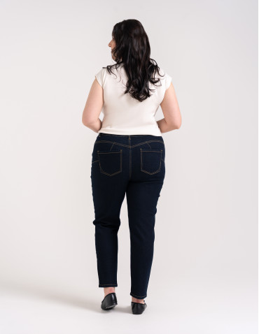 Nowości - Spodnie jeansowe damskie Mom Slim z wysokim stanem GRANATOWY - produkt 8