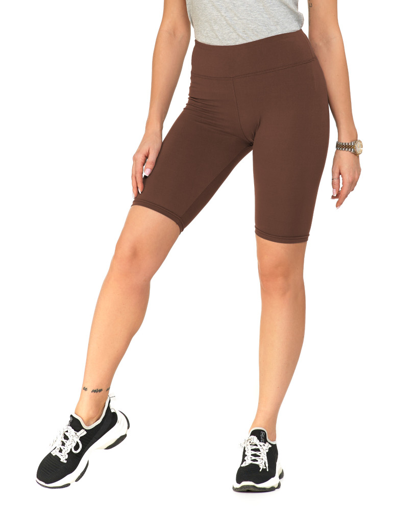 Legginsy damskie wysoki stan typu kolarka peach touch BRĄZOWY