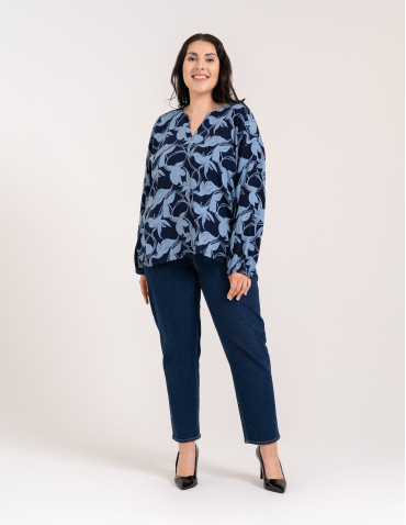 Bluzki z długim rękawem - Elegancka bluzka damska z wiskozy 100% o kroju oversize z długim rękawem WZÓR 1 - produkt 9