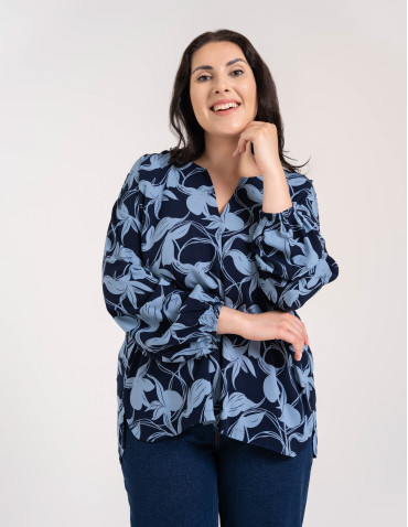 Bluzki z długim rękawem - Elegancka bluzka damska z wiskozy 100% o kroju oversize z długim rękawem WZÓR 1 - produkt 19