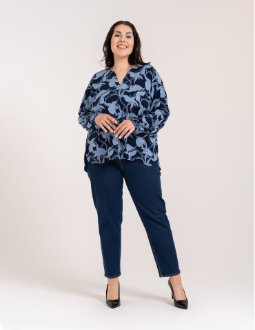 Bluzki z długim rękawem - Elegancka bluzka damska z wiskozy 100% o kroju oversize z długim rękawem WZÓR 1 - produkt 23