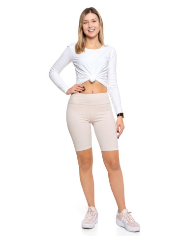 Legginsy damskie - Legginsy kolarki damskie w prążek wysoki stan BEŻOWY - produkt 1